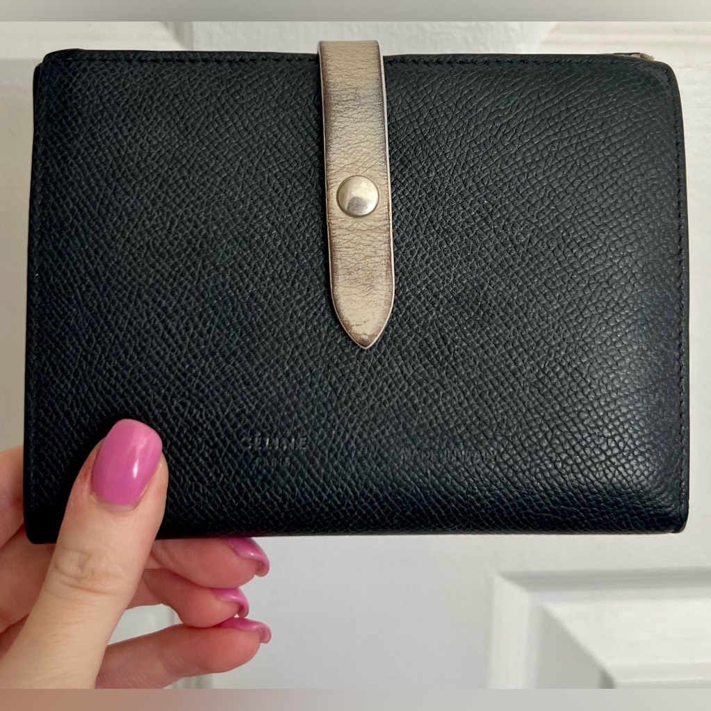 Celine Black Leather Wallet With Beige Accent
